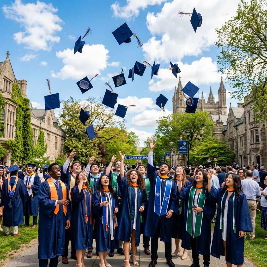 Students celebrating graduation